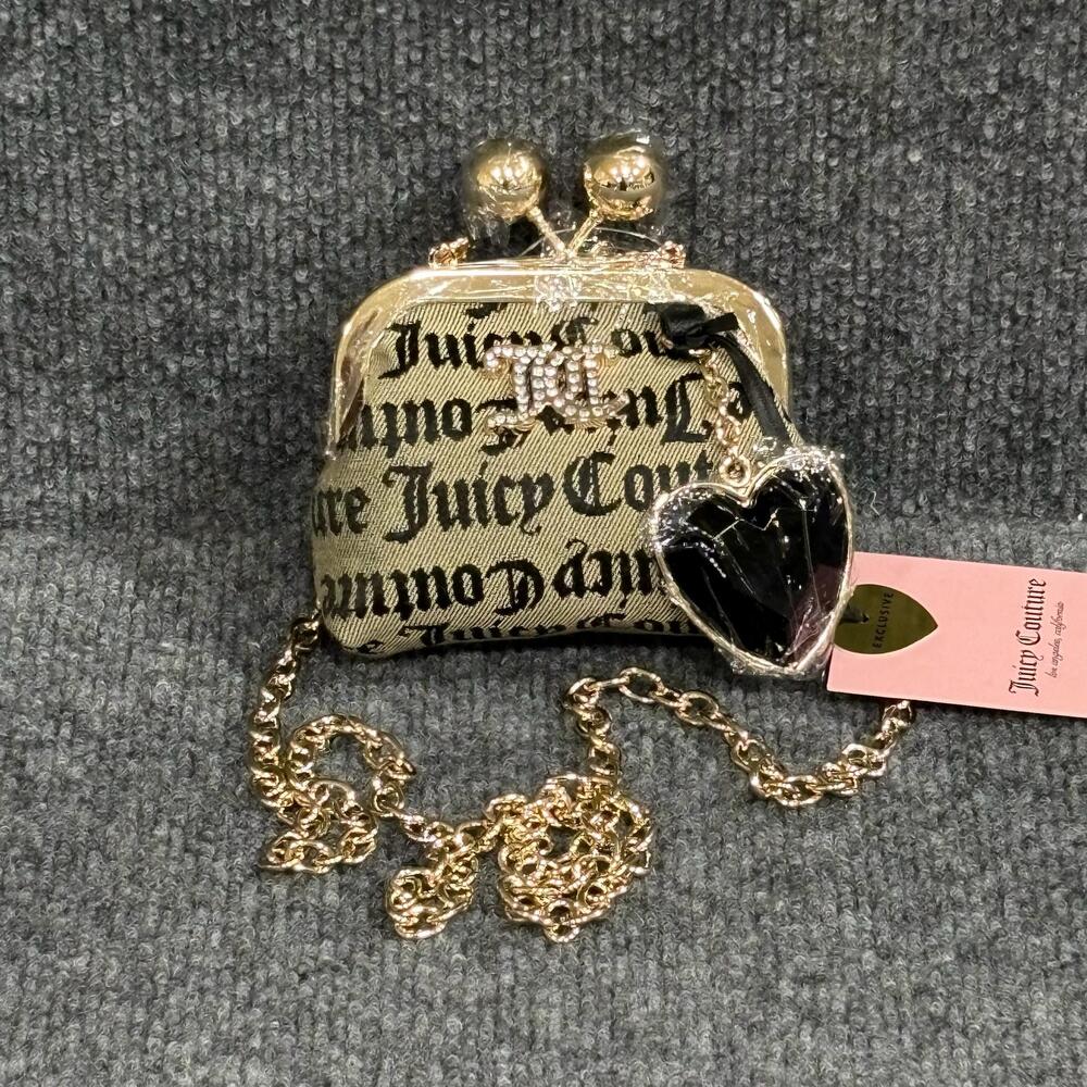 Juicy Couture Coin Wallet Womens One Size Black Beige Kisslock Logo Mini Bag